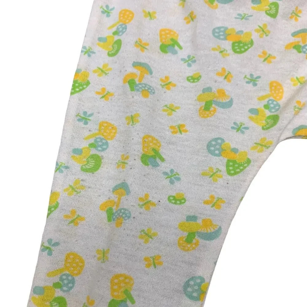 Vintage 70's Baby Pants Hippie Mushroom Butterfly Pajamas Newborn Infant Footies - Picture 4 of 5